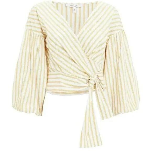 Derek Lam 10 Crosby Cropped Bell Sleeve Tie Waist Blouse Top Size 14 - Picture 5 of 10